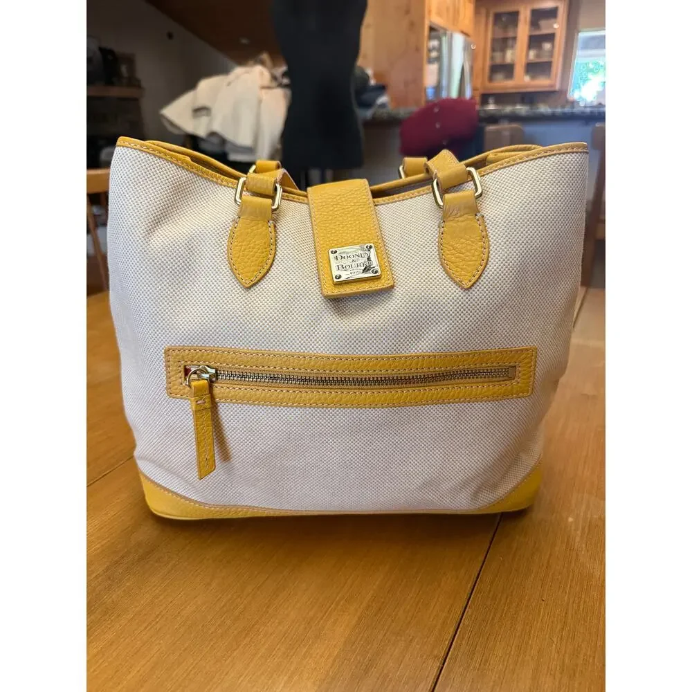 Dooney and Bourke Canvas yellow leather Sunflower large Tote purse cheerful
